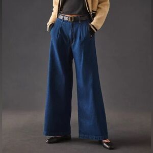 Mother SNACKS! Push Pop Pleated High Waist Wide Leg Jeans